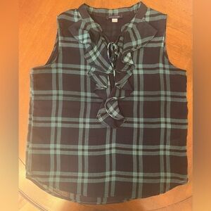 Tommy Hilfiger Green and Navy Plaid Ruffle Blouse NWOT
